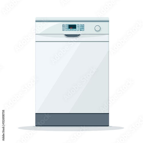 Very Simple flat 2D icon white dishwasher isolated on a white background, vector, flat design, animation, simple flat 2D icon, minimalist , clipart