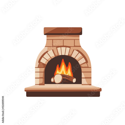very Simple flat 2D icon fireplace with fire collection isolated on a white background, vector, flat design, animation design, simple flat 2D icon, minimalist design, clipart