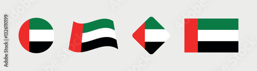 Vector United Arab Emirates National Flag icon collection. Flag set of United Arab Emirates various styles.