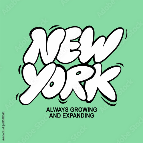 New York typography wording cartoon hand drawn illustration vector 