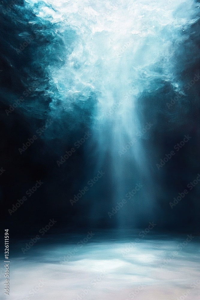 This artwork showcases a deep ocean environment where light beams filter through the surface. Thick acrylic layers create depth and realism, captivating marine lovers This artwork showcases a deep ocean environment where light beams filter through the surface. Thick acrylic layers create depth and realism, captivating marine lovers