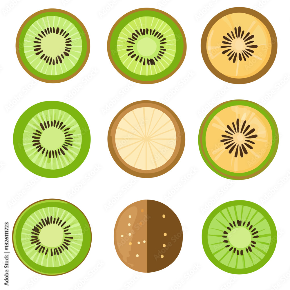 Fototapeta premium My Simple flat 2D icon kiwi set collection isolated on a white background, vector, flat design, animation design, simple flat 2D icon, minimalist design, clipart