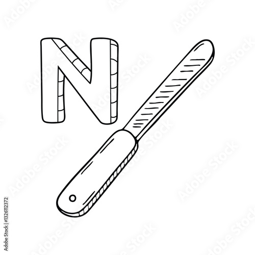 An Illustrations of Nail file beside a letter N