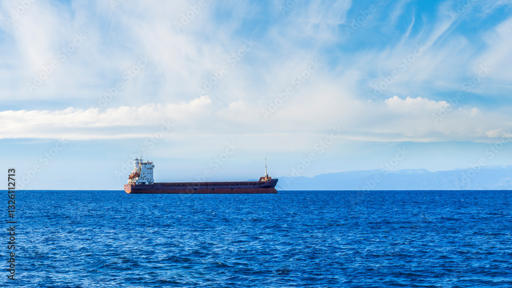 oil tanker of russia shadow fleet used for transportation oil in blue sea. Transport for petroleum products, gas and oil under sanctions. oil tanker of russia shadow fleet used for transportation oil in blue sea. Transport for petroleum products, gas and oil under sanctions.