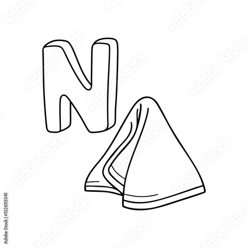 An Illustrations of Napkin beside a letter N