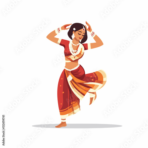 Very Simple flat 2D icon odissi dance isolated on a white background, vector, flat design, vector, flat design, animation design, flat 2D icon, minimalist design, vector