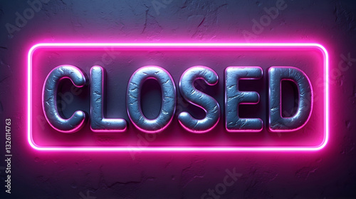 Wallpaper Mural Glowing neon 'CLOSED' sign with metallic 3D text and vibrant pink border against a dark, textured background Torontodigital.ca