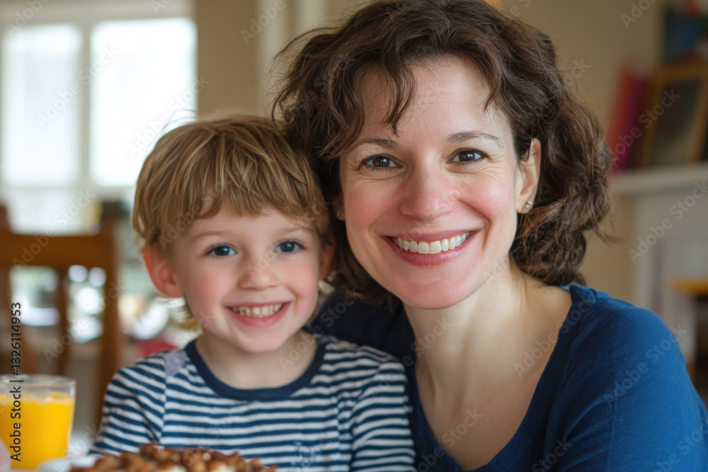 Happy mother and son smiling at home Happy mother and son smiling at home
