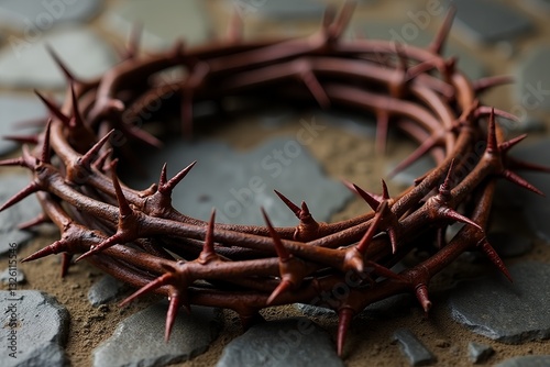 An image of the Crown of Thorns on a stony surface. 