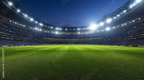 Night Stadium View Showing Green Field and Crowds