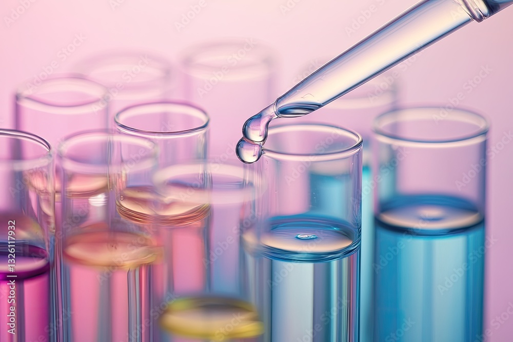 Pipette transferring liquid into test tubes in lab Pipette transferring liquid into test tubes in lab