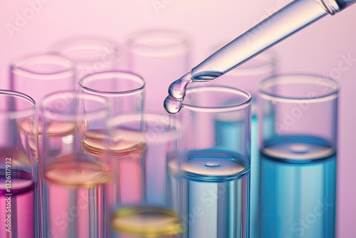 Pipette transferring liquid into test tubes in lab