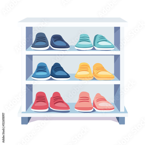 Very Simple flat 2D icon shoe rack isolated on a white background, vector, flat design, vector, flat design, animation design, flat 2D icon, minimalist design, vector