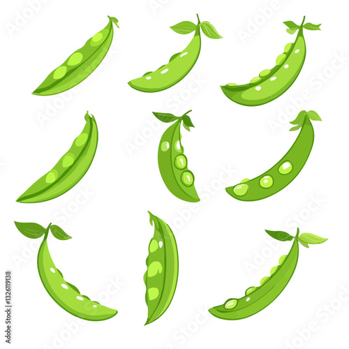 Very Simple flat 2D icon snap peas set isolated on a white background, vector, flat design, vector, flat design, animation design, flat 2D icon, minimalist design, vector