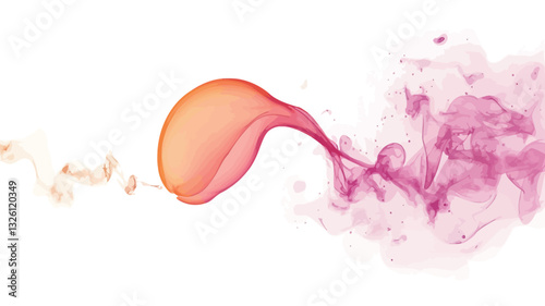 The image depicts an abstract composition featuring a dynamic burst of color.  The primary colors are shades of pink, orange, and yellow, transitioning smoothly into lighter, almost translucent