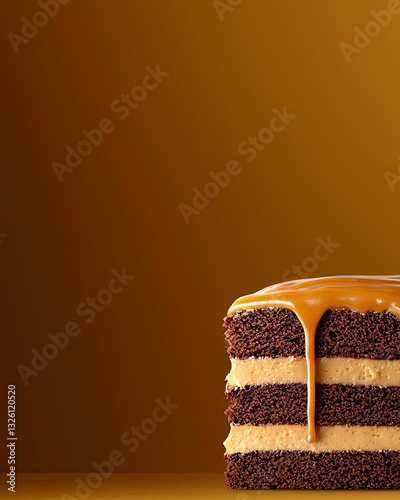 food and drink, icon, Delicious chocolate cake with caramel drizzle.