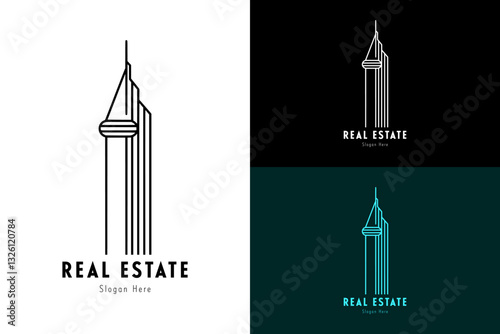 tallest tower bold lines design, vector, icon, logo for real estate, hotel, property firm, rental property, apartment, book a room, rent a room, builders, construction company, landmark