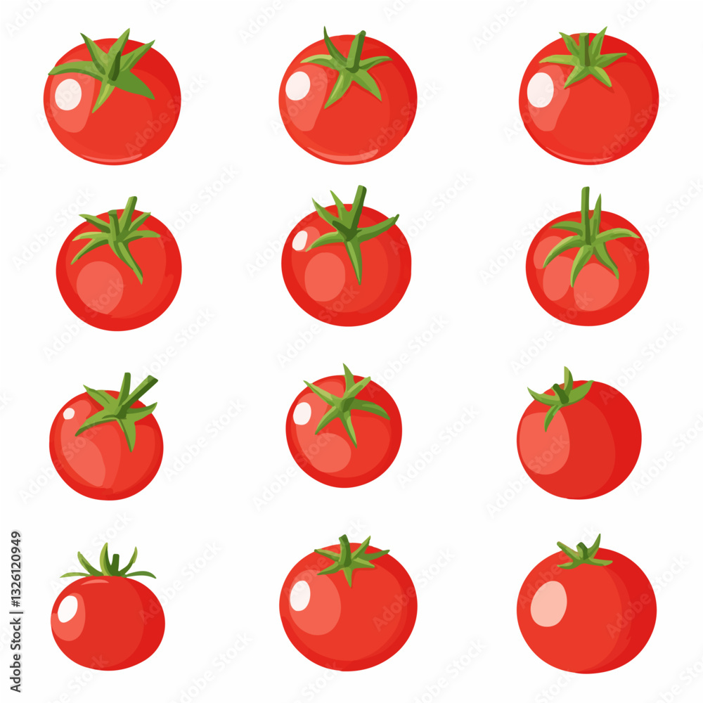 Very Simple flat 2D icon tomato isolated on a white background, vector, flat design, vector, flat design, animation design, flat 2D icon, minimalist design, vector Very Simple flat 2D icon tomato isolated on a white background, vector, flat design, vector, flat design, animation design, flat 2D icon, minimalist design, vector