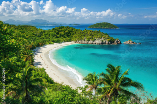 Tropical beach magens bay showing turquoise water and white sand in saint thomas, us virgin islands
