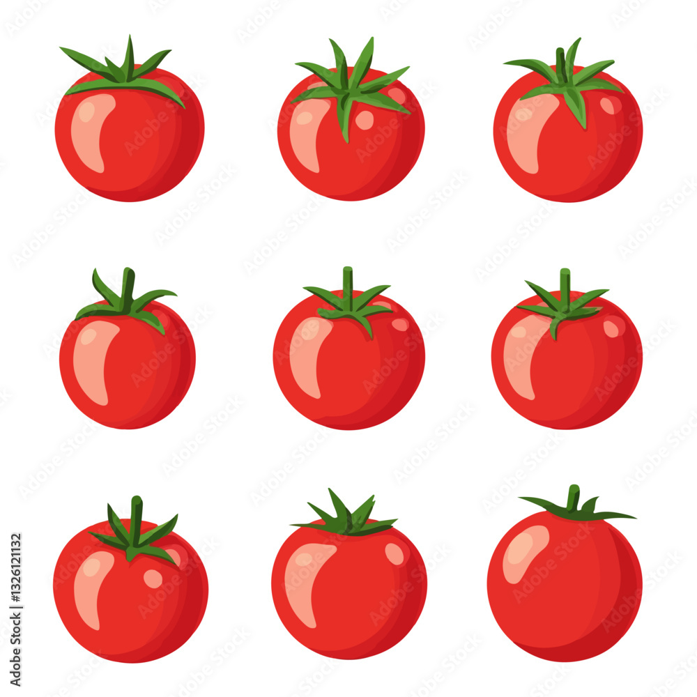 Very Simple flat 2D icon red tomato isolated on a white background, vector, flat design, vector, flat design, animation design, flat 2D icon, minimalist design, vector Very Simple flat 2D icon red tomato isolated on a white background, vector, flat design, vector, flat design, animation design, flat 2D icon, minimalist design, vector