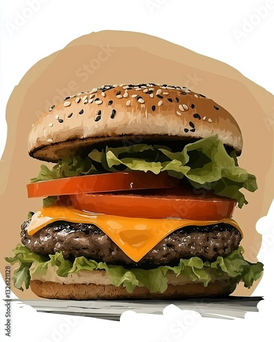 Delicious cheeseburger with fresh toppings. food and drink, icon,