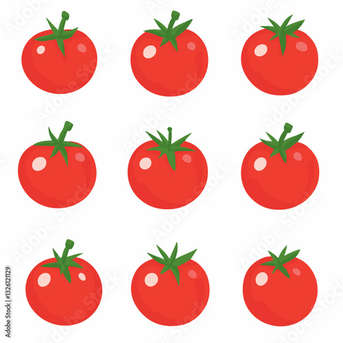 Very Simple flat 2D icon red ripe tomato set isolated on a white background, vector, flat design, vector, flat design, animation design, flat 2D icon, minimalist design, vector