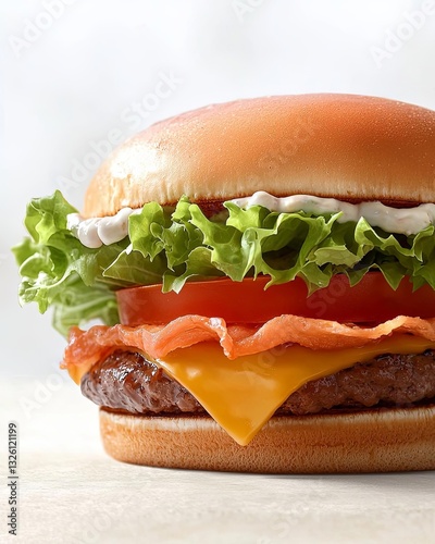 Delicious cheeseburger with fresh toppings. food and drink, icon