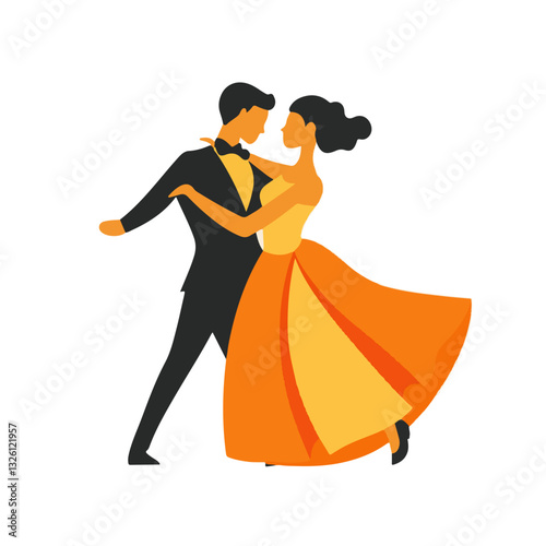Very Simple flat 2D icon orange waltz dance set isolated on a white background, vector, flat design, vector, flat design, animation design, flat 2D icon, minimalist design, vector