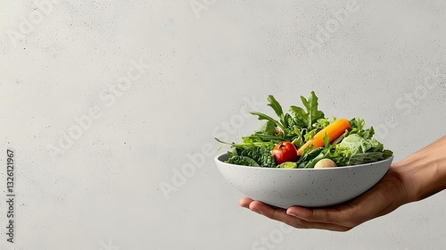 Fresh salad in a hand-held bowl. food and drink, icon