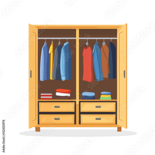 Very Simple flat 2D icon wardrobe with color dress set isolated on a white background, vector, flat design, vector, flat design, animation design, flat 2D icon, minimalist design, vector