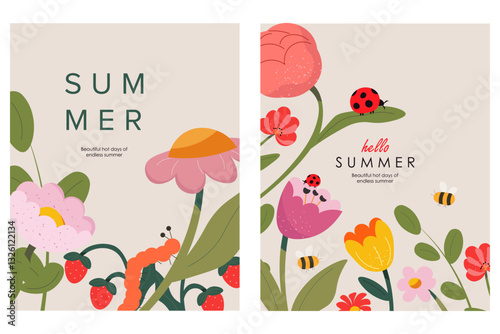 Set of postcards hello summer