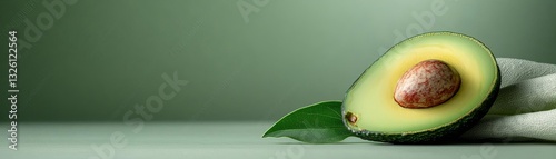 Fresh avocado resting on a green surface. food and drink, icon