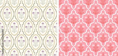 Bunch of two different floral seamless repeat vectors 