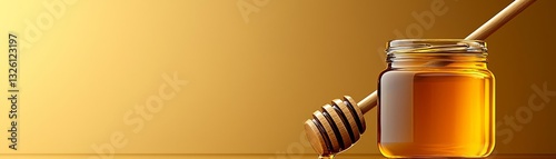 Golden honey in jar with drizzling dipper. food and drink, icon