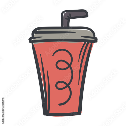 A sweet carbonated drink in a glass. Simple Vector Hand Drawn Illustration for Sticker, Print, Icon