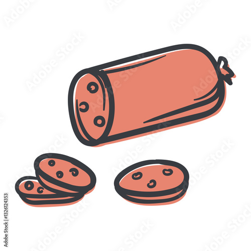 Sausage. Simple Vector Hand Drawn Illustration for Sticker, Print, Icon