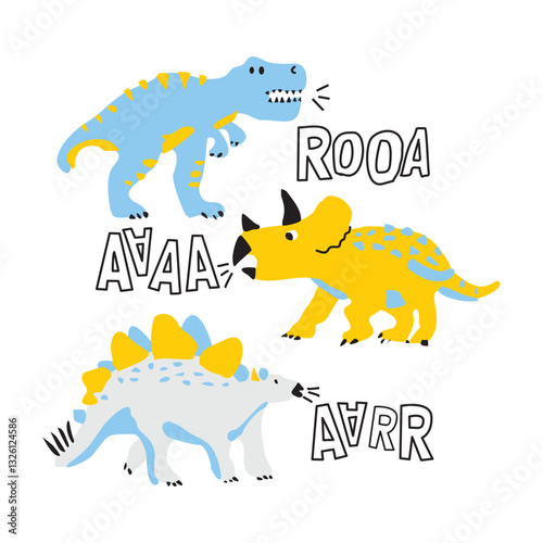 Roar dino cartoon hand drawn illustration vector