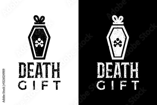 Gift for the Deceased, Coffin with a Ribbon on top of it Logo Design
