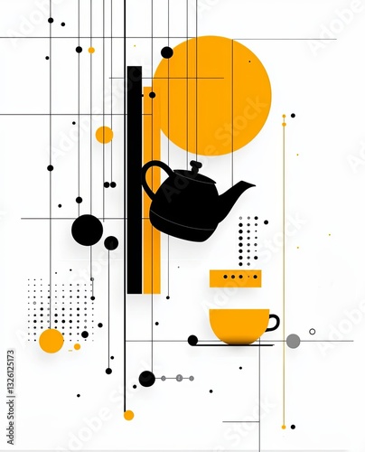 Modern abstract design featuring teapot illustration food and drink, icon