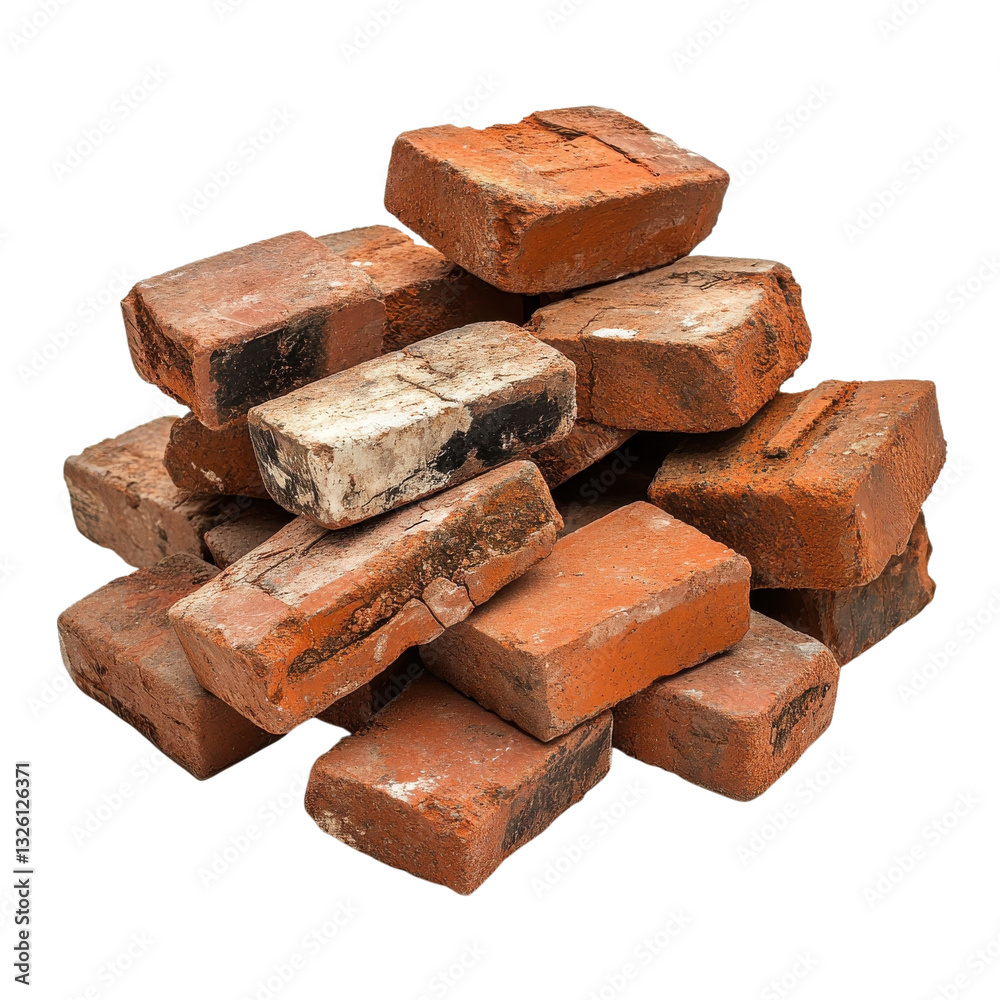 Rustic Red Bricks Ready for Construction on transparent background. Rustic Red Bricks Ready for Construction on transparent background.