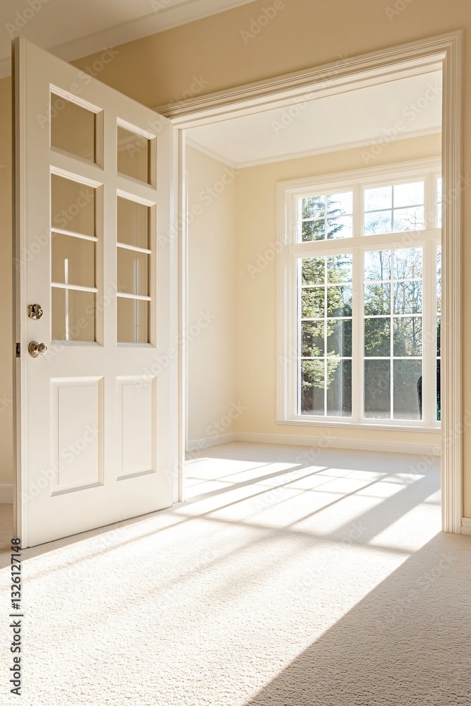 Fototapeta premium Empty room with white walls and a large window