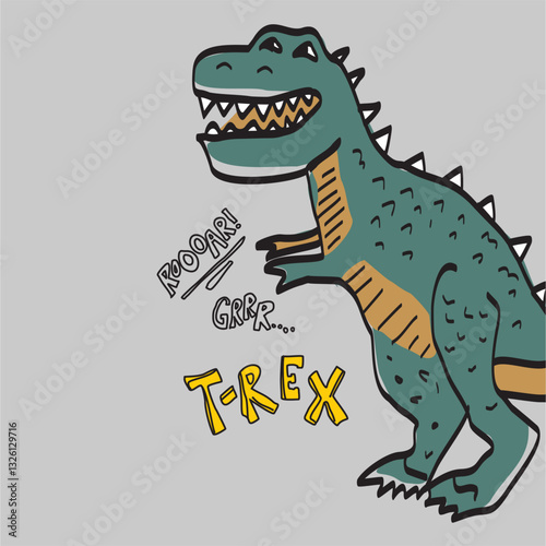 Trex Roar cartoon hand drawn illustration 