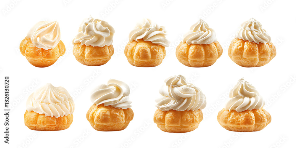 Pack Cream Puff Set Against Transparent Background for Pastry Branding, Dessert Advertisements, or Bakery Packaging Pack Cream Puff Set Against Transparent Background for Pastry Branding, Dessert Advertisements, or Bakery Packaging