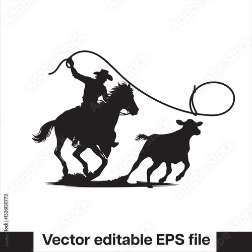 Cowboy lassoing  calf vector