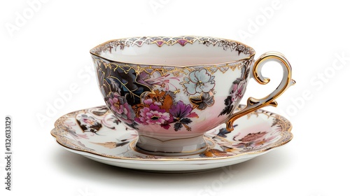 Wallpaper Mural Elegant Floral Tea Cup with Saucer in Fine China Porcelain Design Torontodigital.ca