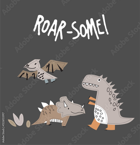 Roarsome dino hand drawn illustratoin vector 