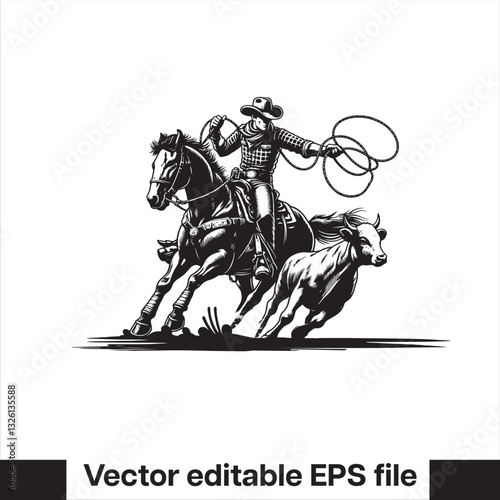 Cowboy lassoing  calf vector