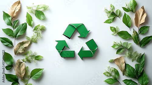 Recycling symbol and plants represent concepts of environmental sustainability and nature photo