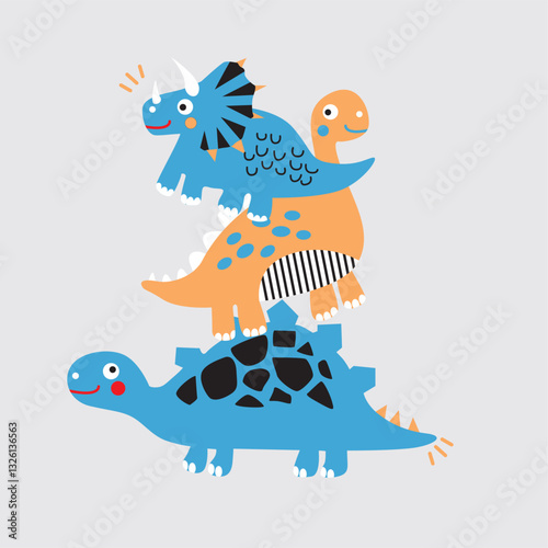 Triceratops , brachiosaurus , stegosaurus hand drawn illustration 