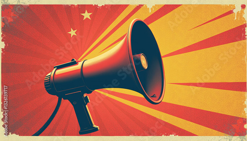 Vintage Propaganda Poster with Megaphone